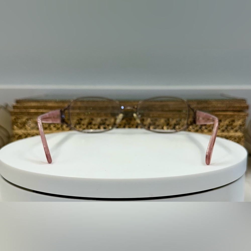 Oleg Cassini - Rose Pink Marbled Rx Eyeglass Frames/Crystal Logo Accents - EUC - Picture 6 of 16
